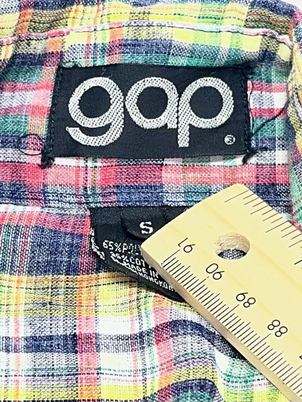 Vintage 70s GAP Multicolor Plaid Button-Down Shirt Womens Butterfly Collar - Picture 11 of 12